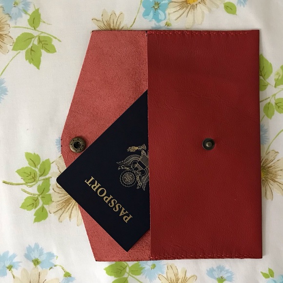 Handmade Genuine Leather Red Wallet Clutch with Gold Button - Picture 4 of 5